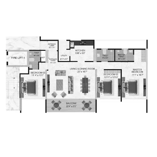 Presidential Tower Pimple Saudagar 3 BHK Floor Plan Image