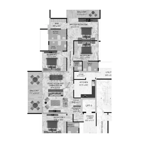Presidential Tower Pimple Saudagar 4 BHK Floor Plan Image